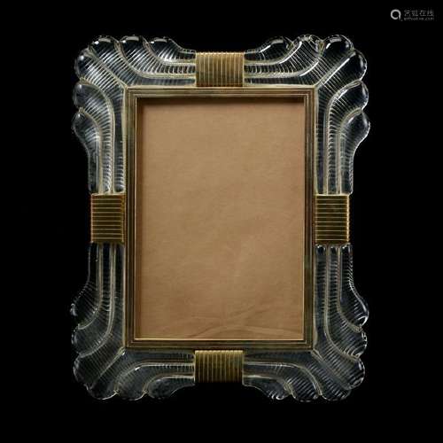 1940s Italian Murano Hand-Blown Clear Glass Photo Frame