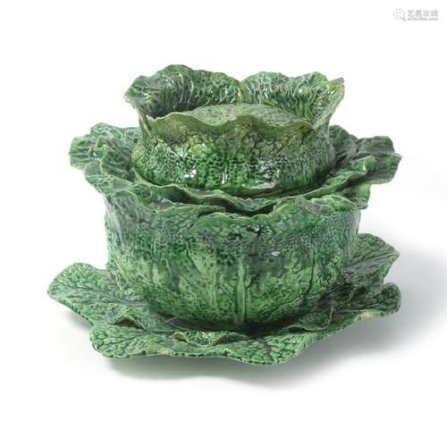 Portuguese Majolica Green-Glazed Cabbage Form Tureen