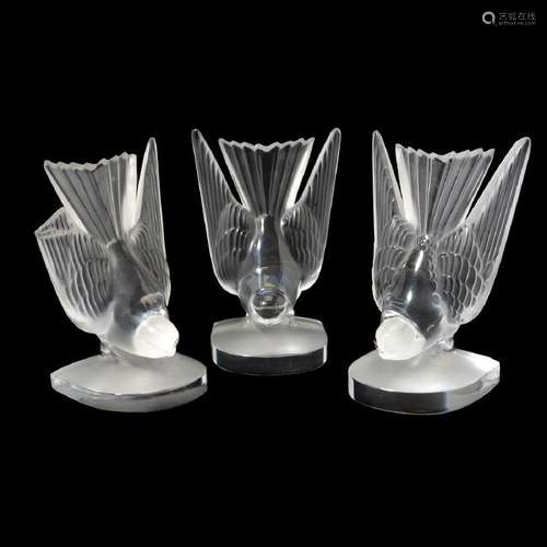 Three Lalique Hirondelle Swallow Bookends