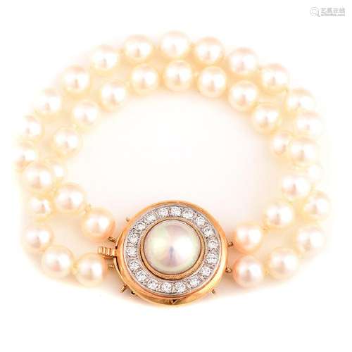 Mabe Pearl, Cultured Pearl, Diamond, 14k Yellow Gold