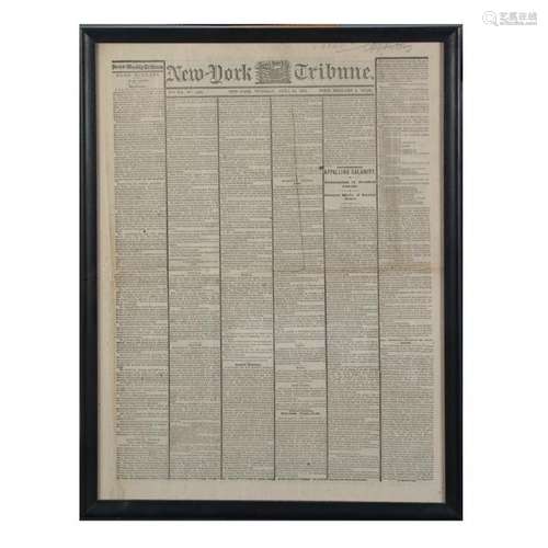 Lincoln Assassination New-York Tribune Framed Sheet