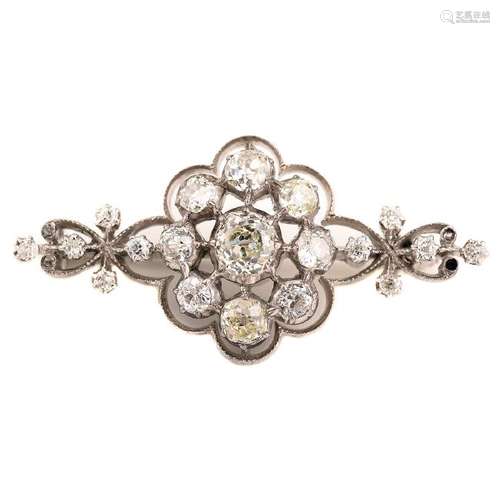 Turn-of-the-Century Diamond, 14k White Gold Brooch.