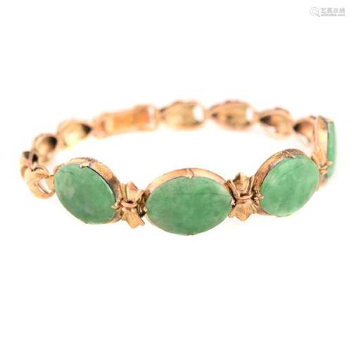 Jade, 14k Yellow Gold Bracelet.