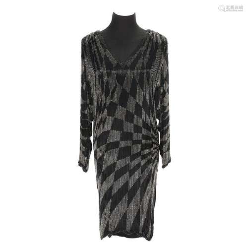 French Art Deco Black & Silver Beadwork Cocktail Dress