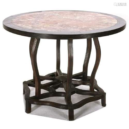 Chinese Rosewood Circular Table with Marble Inset*