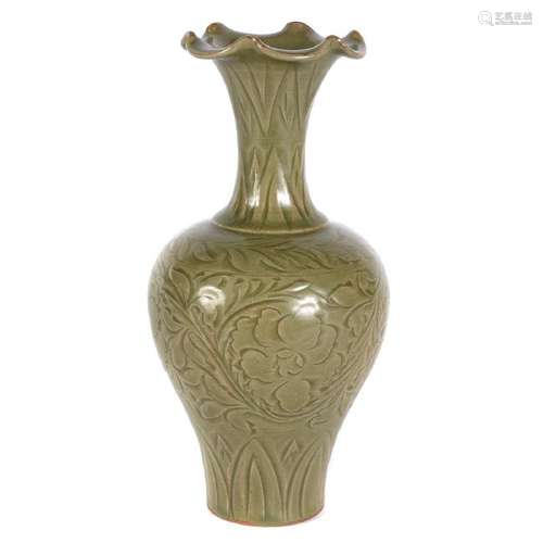 Chinese Yaozhou Type Celadon Baluster Vase