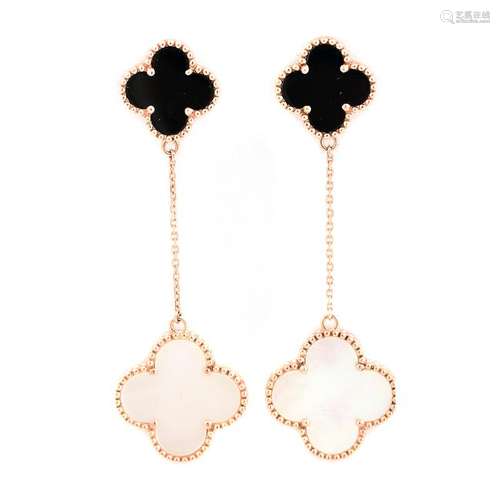 Pair of Black Onyx, Mother-of-Pearl, 14k Rose Gold