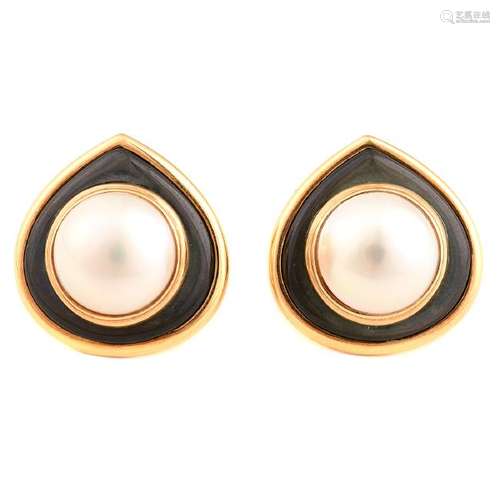 Pair of Marina B. Mabe Cultured Pearl, Mother-of-Pearl,