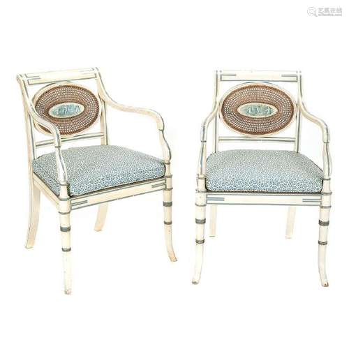 Set of Four Neoclassical Style Chairs with Caned Backs