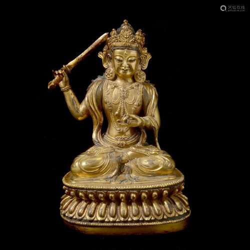 Sino-Tibetan Gilt-Bronze Manjushri