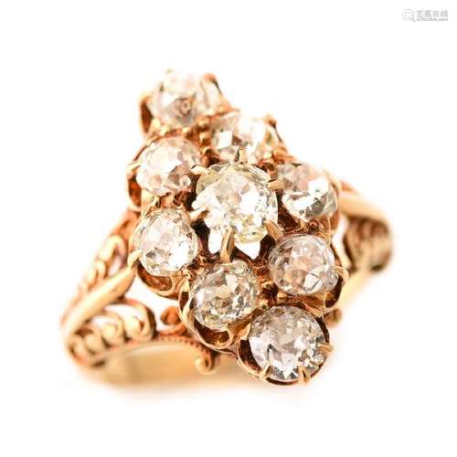 Victorian Diamond, 14k Yellow Gold Ring.