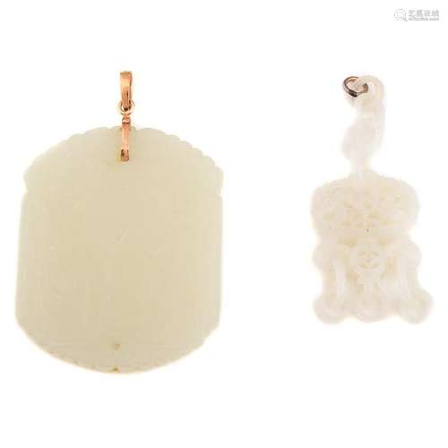 Collection of Two Asian Mutton Fat Jade, 14k Yellow