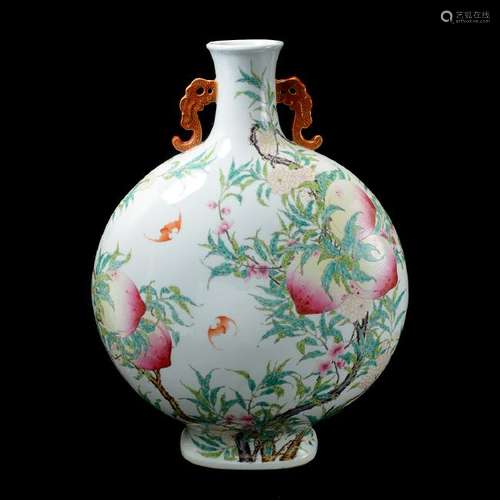 Large Chinese Famille Rose ëNine Peachí Moon Flask