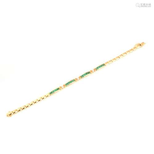 Emerald, Diamond, 18k Yellow Gold Bracelet.