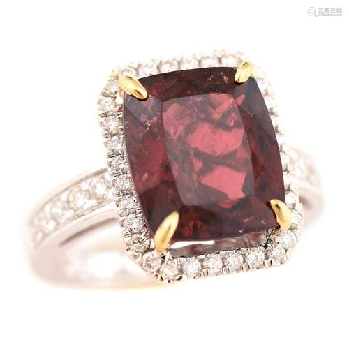 Pink Tourmaline, Diamond, 14k Gold Ring.