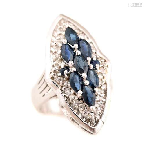 Sapphire, Diamond, 14k White Gold Ring.