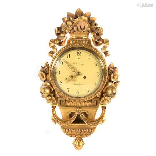 Swedish Neoclassical Style Giltwood Wall Clock, by F.W.