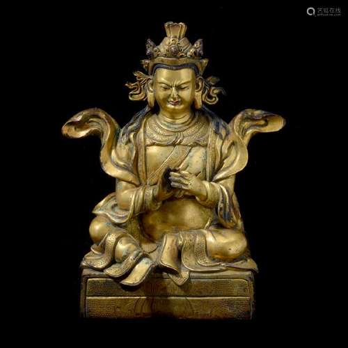 Sino-Tibetan Gilt-Bronze Bodhisattva Seated on a Plinth