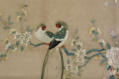 CHINESE EMBROIDERED SILK PANEL, HARDWOOD FRAMED