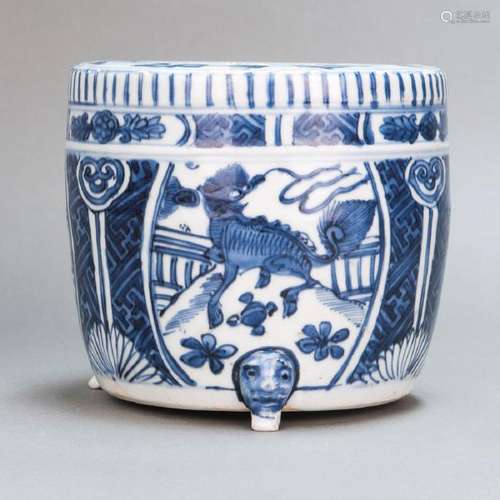 A CHINESE ANTIQUE BLUE & WHITE QILIN CENSER