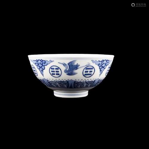 A CHINESE BLUE & WHITE CRANE BOWL, DAOGUANG PERIOD