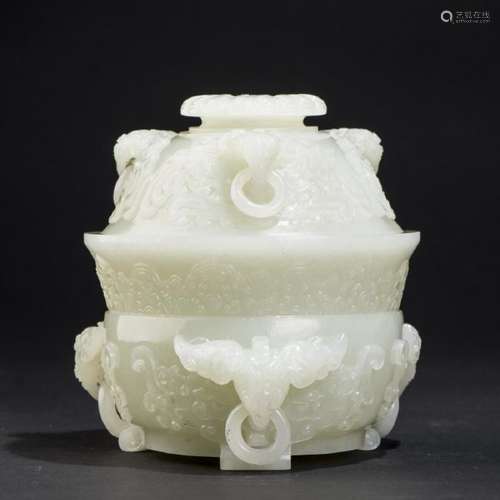 18TH CENTURY CHINESE WHITE JADE CENSER WITH SPINK & SON