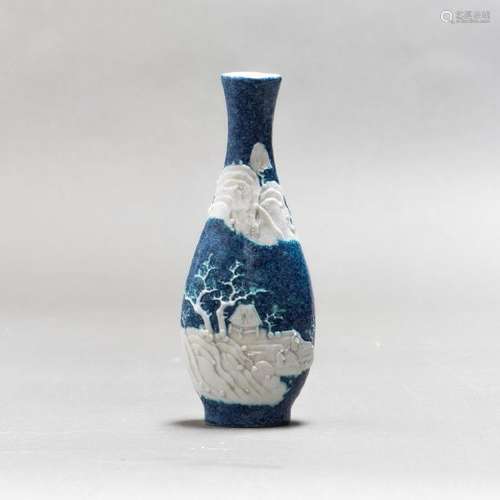 A CHINESE ANTIQUE BLUE FLAME-GLAZED LANDSCAPE VASE