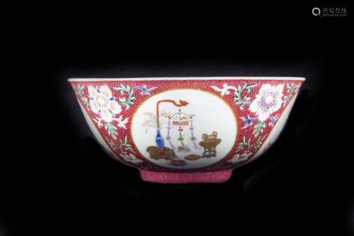 A FAMILLE ROSE MEDALLION BOWL, DAOGUANG PERIOD