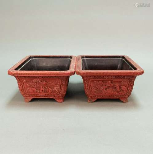 CHINESE LACQUER RECTANGULAR JARDINIERES PAIR