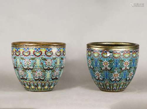 CHINESE CLOISONNE DOUBLE-GOURD VASES PAIR, LATE QING