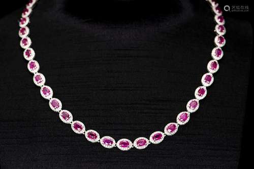 A STRAND OF RUBY & DIAMOND NECKLACE, AIG CERTIFICATE