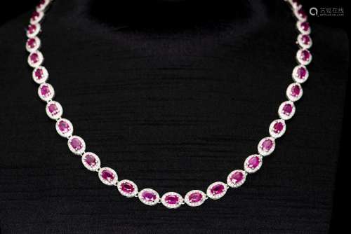 A STRAND OF RUBY & DIAMOND NECKLACE, AIG CERTIFICATE