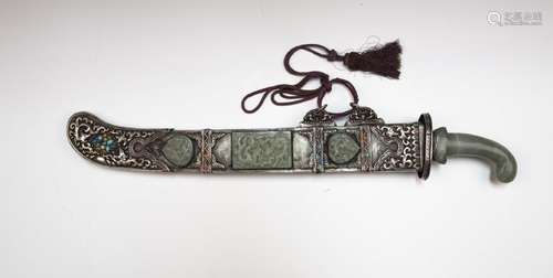 A MONGOLIAN JADE AND SILVER-MOUNTED SWORD