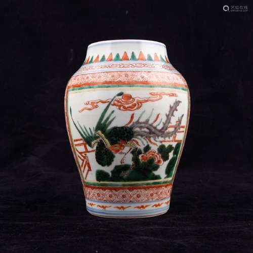 WUCAI DRAGON & PHOENIX FLOWER VASE, EARLY QING