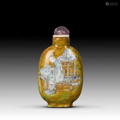 A FAMILLE ROSE 'FIGURE' SNUFF BOTTLE, QING DYNASTY