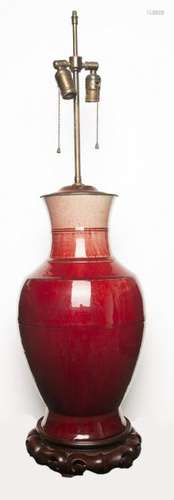 A CHINESE 'LANGYAO' RED GLAZE VASE LAMP