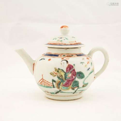 A CHINESE ANTIQUE WUCAI FIGURE TEAPOT