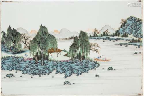 A CHINESE FAMILLE ROSE LANDSCAPE PLAQUE, QING