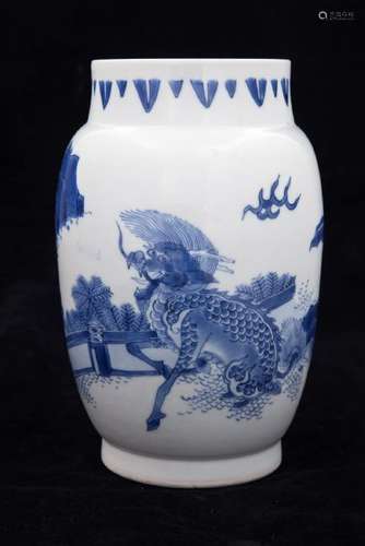 A RARE BLUE & WHITE QILIN SLEEVE VASE, CHONGZHEN PERIOD