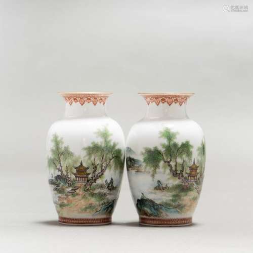 A PAIR OF CHINESE FAMILLE ROSE VASES