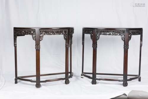 SUANZHI' CHINESE ROSEWOOD TABLES PAIR, QING DYNASTY (Y)