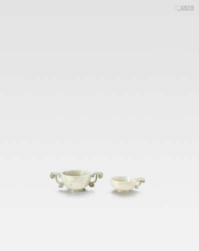 Ming Dynasty  Two pale green jade archaistic cups