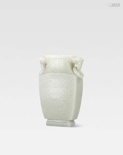 Qianlong An exceptional very pale green jade 'double happiness' vase