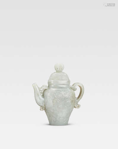 Qianlong/Jiaqing A Mughal-style pale green jade teapot and cover