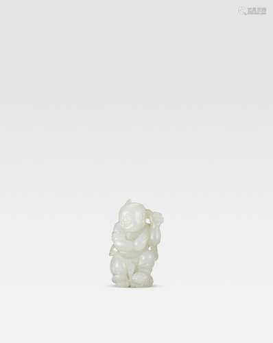 Mid Qing Dynasty A white jade carving of Liu Hai and the three-legged toad