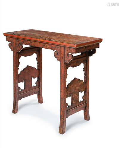 Kangxi A rare Imperial qiangjin and polychrome lacquer 'dragons' side-table