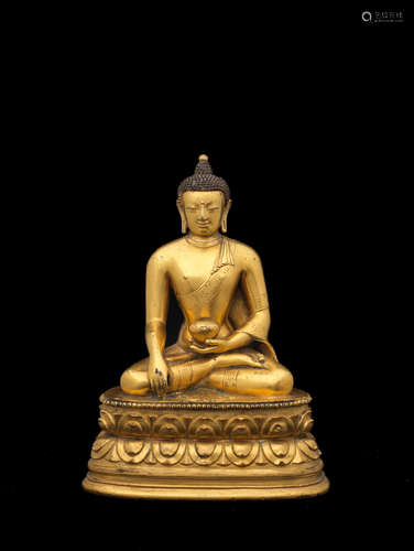 Mongolia, Zanabazar school, 18th century A rare gilt-copper-alloy figure of Buddha Shakyamuni