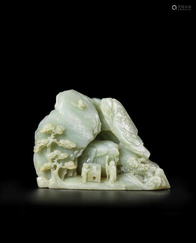 Qianlong A very rare Imperial pale green jade inscribed 'Gushan fanghe tu' boulder