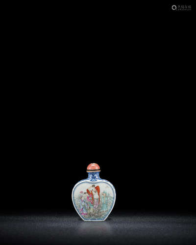 Qianlong seal mark and possibly of the period A famille rose porcelain 'Eight Immortals' snuff bottle