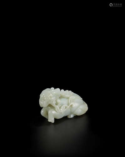 18th century  A fine and rare white jade carving of a qilin